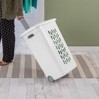 Sterilite 9-Pack Ultra Wheeled Hamper, Laundry Basket w/Flip-Top Lid & Retractable Handle - Plastic Rolling Clothes Storage Cart with Ventilated Holes for Home, Apartment or Dorm - Image 6