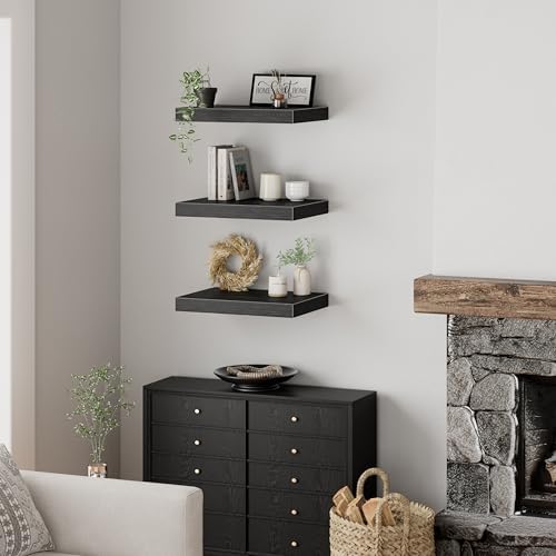 QEEIG 10" Deep Floating Projector Shelves Under TV Shelf (Black, Set of 3) - Image 5