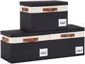 Large Storage Bins with Lids, Foldable Fabric Storage Baskets with Lids, Sturdy Storage Boxes with Labels and 3 PU Handles for Closet Home Bedroom Office (3 Packs, Black&White) by PFFVRP