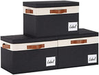 Large Storage Bins with Lids, Foldable Fabric Storage Baskets with Lids, Sturdy Storage Boxes with Labels and 3 PU Handles for Closet Home Bedroom Office (3 Packs, Black&White) by PFFVRP