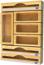 Incredinest Bamboo Drawer Organizer Bag Holder – Modular Design Zip Lock Bag Organizer Plastic Wrap Dispenser with Cutter – Baggie Organizer for Drawer with Single and Double Wrap Dispenser by Unknown