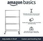Amazon Basics 4-Shelf Adjustable Heavy Duty Storage Shelving Unit with Wheels, No-Tool Easy Assembly, Garage Shelving, Metal Wire Rack with Casters and Leveling Feet, 36" x 14" x 57.8", Chrome - Image 2