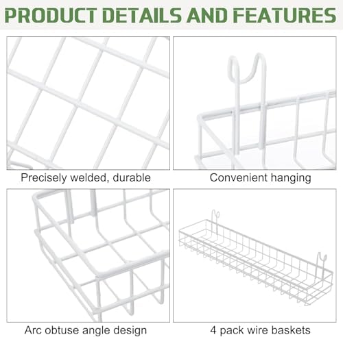 4 Pack Metal Grid Wall Baskets with Hooks, 15.75 x 6 x 2.36 Inch - Image 3