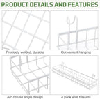 4 Pack Metal Grid Wall Baskets with Hooks, 15.75 x 6 x 2.36 Inch - Image 3