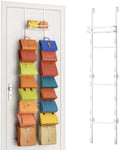 SWTYMIKI Over The Door Purse Organizer - Wall Mounted Purse Rack with 16 Hooks and Metal Basket, Handbag Hanger Organizer Holds up to 16 Bags, Bag Rack Can Use As 1/2 Part, for Door, Closet by SwtyMiki-TidyHomeSweetLife