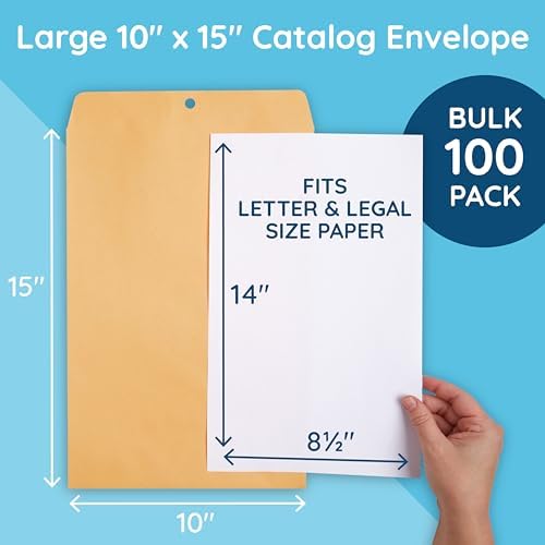 Blue Summit Supplies 100 10" x 15" Kraft Clasp Envelopes, Gummed Seal - Image 2
