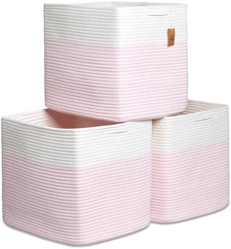 NaturalCozy 13x15x13 Kallax Storage Cubes, 3 Pack | Cotton Rope Cube Storage Bins Woven Baskets for Organizing | Kallax Insert Baskets for Shelves Organizer, Kids Toy, Pantry, Closet, Baby Nursery by NaturalCozy