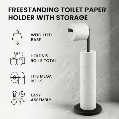 Cesun Free Standing Toilet Paper Holder Stand with Weighted Base, Black - Image 2