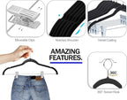 GVTECH Velvet Hangers with Clips, [24 Pack] Metal Clip Hangers for Pants - Notched Skirt Hangers for Pants, Skirts, Suit, Dresses & Shirts 360° Swivel Hook, Non Slip Felt Hanger (Grey, 24 Pack) - Image 3