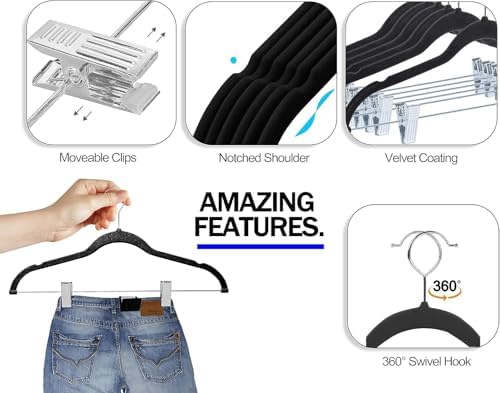 GVTECH Velvet Hangers with Clips, [24 Pack] Metal Clip Hangers for Pants - Notched Skirt Hangers for Pants, Skirts, Suit, Dresses & Shirts 360° Swivel Hook, Non Slip Felt Hanger (Beige, 24 Pack) - Image 3