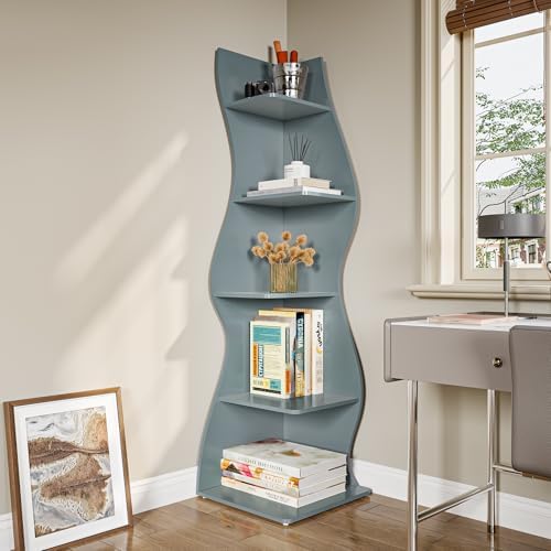 LITTLE TREE Small Corner Shelf, Modern 5-Tier Wall Corner Bookshelf, Stylish Bookcase Storage Rack for Small Space, Living Room, Bedroom, Blue, 1 Pack - Image 4