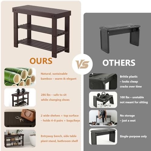 Sweetcrispy 3-Tier Shoe Rack Bench for Entryway, 27 Inches, Brown - Image 6