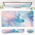 QiyI PU Leather Desk Mat Set, 4-in-1 Ergonomic Wrist Rest, Blue Pink Fluid by QIYI