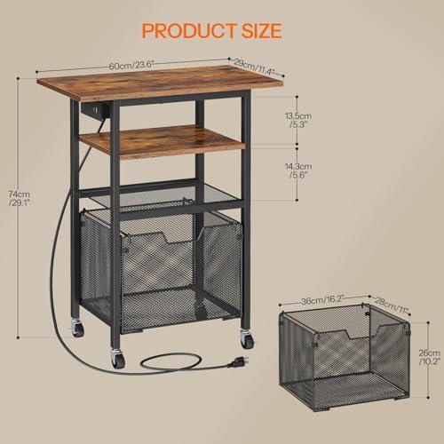 HOOBRO Printer Stand with Hanging File Drawer, Rolling Printer Cart on Wheels, Mobile Filing Cabinet Storage Shelf, Home Office Desk Side Organizer, Rustic Brown and Black BF17UPS01 - Image 2