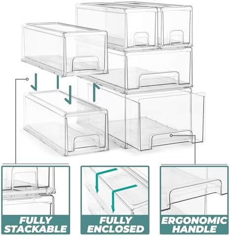 Sorbus Clear Stackable Storage Drawers with Pull-Out Bins (Medium, 2 Pack) - Image 4