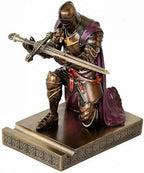 Medieval Armored Knight Pen Holder Figurine Paperweight Phone Stand Brn&Pur by Amoysanli
