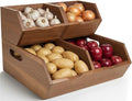 Acacia Pantry Storage Bins Set of 3, Stackable Potato Onion Wood Baskets by Elevateyourmomentwithus