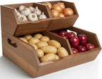 Acacia Pantry Storage Bins Set of 3, Stackable Potato Onion Wood Baskets by Elevateyourmomentwithus