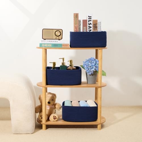 MiniArk Small Storage Baskets for Organizing | Closet Organizer Bins | Shelf Toy Basket | Woven Rope Baskets | Cube Decorative Box | Shallow Basket | 13x8.5x5.1” | 3 Packs Navy Blue - Image 6
