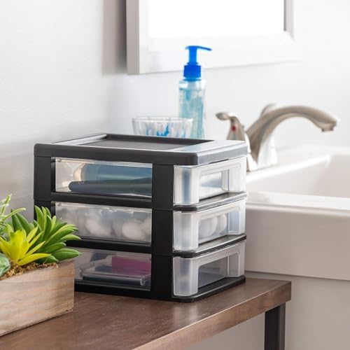 IRIS USA 4-Pack, 3-Drawer Small Plastic Stacking Desktop Organizer, Black - Image 2
