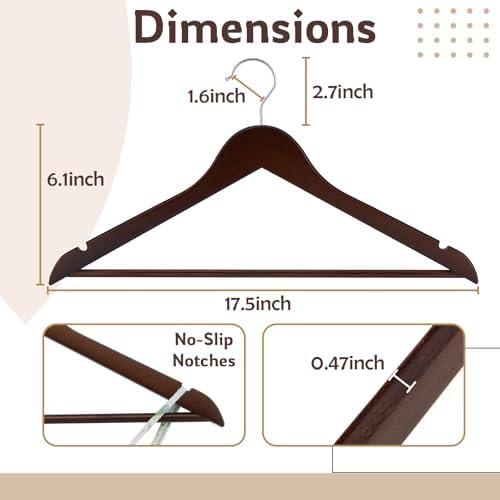 Solid Wooden Hangers, 30 Pack Walnut Slim Wood Hangers - Image 3