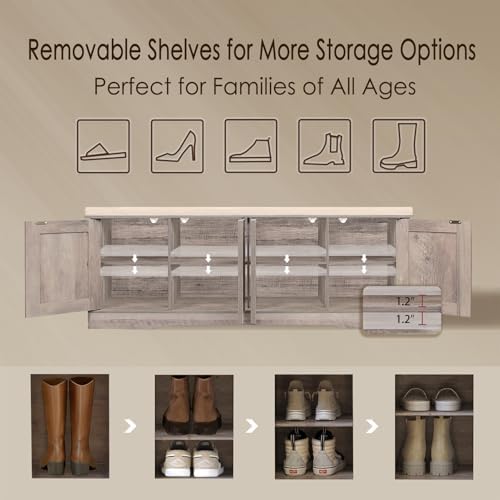 DINZI LVJ Shoe Storage Bench with Cushion, Door, Greige 47.2" LX17.7 H - Image 4