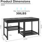 DreamDashio Set of 2 Small Shoe Storage Benches with PU Leather Cushion, 3-Tier Shoe Rack Organizer for Entryway, Metal Mesh Shelves, Holds Up to 300 lbs, Black (31.5"x11.4"x17.5") - Image 3