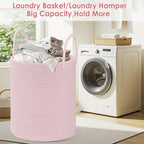 Large Woven Laundry Basket Hamper,100L Cotton Rope Storage Bin for Blankets,Toys and Clothes,Decorative Tall Nursery Hamper for Living Room,Baby Nursery,Bathroom and Bedroom,(Pink, XX Large) - Image 5