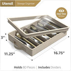 Sorbus Flatware Storage Box, Clear Silverware Organizer with Lid (Beige) - Image 2
