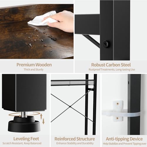 Housolution 7 Tier Over the Toilet Storage with 2 Drawers, Rustic Brown - Image 6