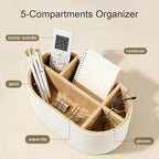 KINGFOM PU Leather Desk Organizer with Multi Compartments, Desktop Caddy Holder for Remote Controls, Pens, Makeup Brushes, Office Accessories (Beige) - Image 2