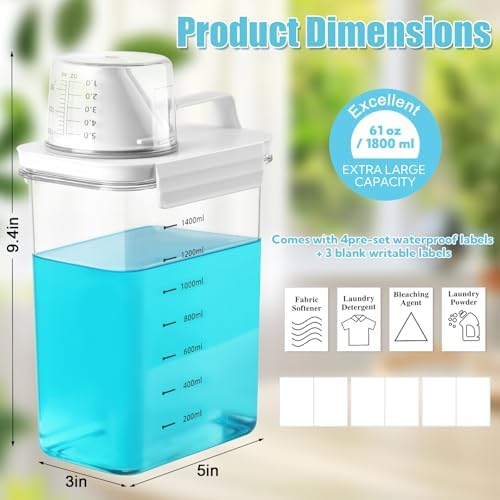 4 Pack Laundry Detergent Dispenser 61oz Plastic Liquid Detergent Dispenser with Label Powder Container & Scent Booster Beads Dispenser Fabric Softener Holder for Laundry Room Organization,Clear - Image 2