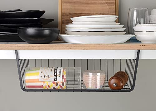 Under Shelf Basket, 6PCS Hanging Storage Basket for Pantry Cupboard Laundry Room Slide-in Baskets Organizer for Kitchen Counter Desk Bookshelf, Space Saving, Easy to Install, Black - Image 3