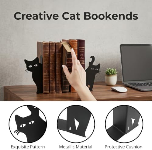 6pcs Cat Metal Bookends for Shelves Cute Decorative Book Ends with Bookmark - Image 4