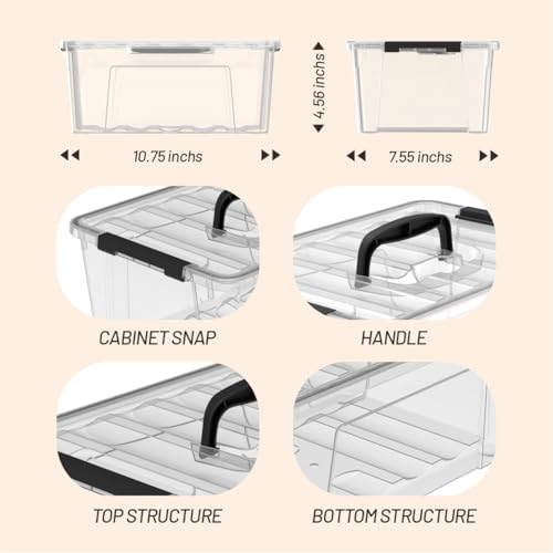Clear 9-Pack Plastic Storage Bins with Lids, 6 Quart Stackable Containers Organization with Latch Buckle - Image 3