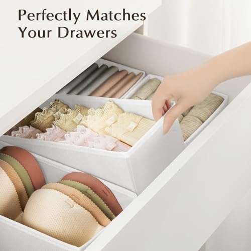 DIMJ Drawer Organiser System, Drawer Organiser, Foldable Storage Box, Fabric, Drawer Inserts for Wardrobes, Wardrobe Organiser for Trousers, Clothes, Set of 4, White - Image 4