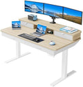 HUANUO 55 x 30 inch Electric Standing Desk with 2 Wood Drawers, Adjustable Height Sit Stand Desk for Home Office, Ergonomic Stand up Desk with 4 Memory Presets, 176 lbs Capacity, Natural Top by HUANUO