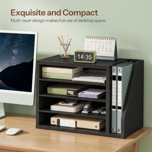 HOOBRO Mail Sorter, Literature Organizer with Adjustable Shelves, Paper Organizer for Office, Home, Wood Countertop File Holders, Mails, Magazines, Black BK41WF01 - Image 5