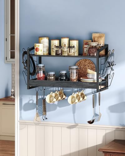 CHOEZON Hanging Pot Rack, Pot Rack Wall Mounted, 2-Tier Kitchen Pot and Lid Organizer, Wall-Mounted Cookware Holder with 12 Hooks, for Kitchen Storage of Pots, Pans, Utensils, Charcoal Black TPR02BC - Image 4