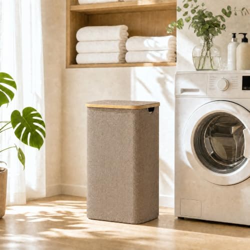 efluky Double Laundry Hamper with Lid and 2 Removable Bags, Brown - Image 6