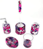 Locco Decor 5 Piece Acrylic Liquid 4D Floating Motion Bathroom Vanity Accessory Set Garden Theme Leaf Toothbrush Holder, Tumbler, Soap Dispenser, Soap Dish, Toiletbrush Holder Set - Image 6