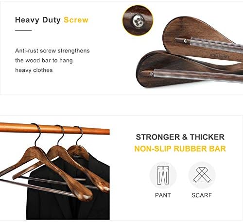 TOPIA HANGER Set of 6 Beautiful Coat Suit Jacket Wood Wooden Hangers, Premium Retro Finish with Extra-Wide Shoulder- 360° Black Hooks & Anti-Slip Bar CT02A - Image 3