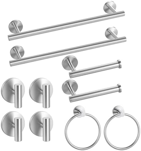 Brushed Nickel Bathroom Hardware Set 10 Pieces, Bathroom Towel Rack Holder Set Wall Mounted, SUS304 Stainless Steel Towel Bar Set - 16 Inch Towel Bar, Toilet Paper Holder, Towel Hooks, Towel Ring by bkJasmine