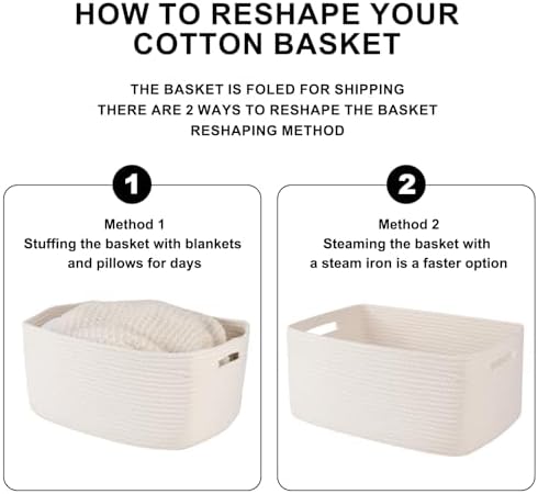 OIASKET Large Storage Basket for Organizing, Woven Rope Basket for Shelves, Closet Organizer Bins for Clothes, Blanket, Toys, Baby Nursery Storage, 17.7" x 13" x 7.87", 2 Packs White - Image 6