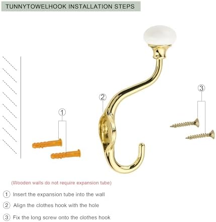 TUNNY Coat Hooks - 5 Pack Polished Gold Towel Hooks Robe Hooks Decorative Wall Hooks for Bathroom Bedroom Kitchen Towel Robe Clothes Cabinet Closet Bathroom Hardware - Image 6