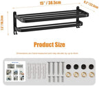 15 Inch Black Towel Racks for Bathroom Towel Shelf with Double Towel Bars Lavatory Wall Mount Holder with Hooks Stainless Steel Hotel Bath Rack (Matte Black) - Image 2
