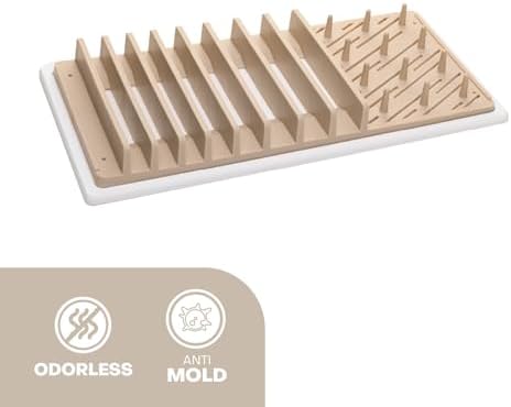Lyor Dish Drying Rack with Diatomite Stone Absorbent Mat, Absorbent Drying Tray for Countertop, Dish Drainer, Space-Saving, 14.5 x 6.5 x 1.6 in, Beige - Image 2
