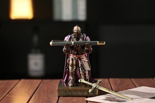Medieval Armored Knight Pen Holder Figurine Paperweight Phone Stand Brn&Pur - Image 3