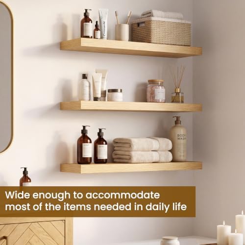 Dreamland 24 Inch Floating Shelves, 6.7" Rustic Wall Shelf, Oak, 3 Pack - Image 4