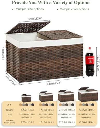 SETVSON Storage Basket with Lid PE Rattan Storage Basket 105L, Brown - Image 2